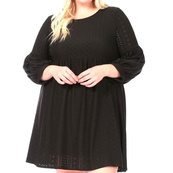 Size 3X 22 24 BLACK EYELET LANTERN SLEEVE DRESS All-Season Special Occasion PLUS - Picture 1 of 9
